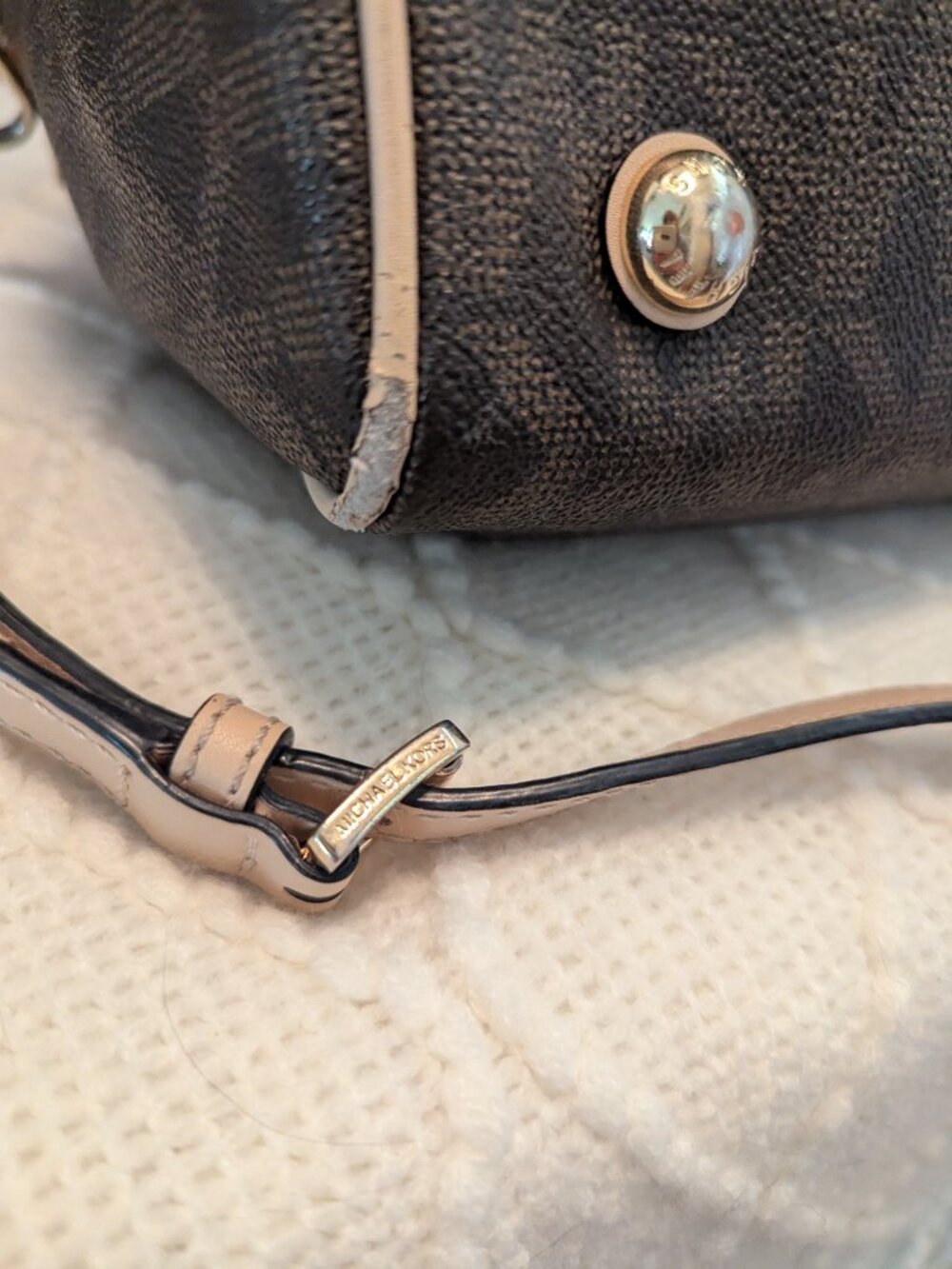 Michael Kors Monogram Satchel Bag – Brow w/ Nude Handles - Picture 9 of 16